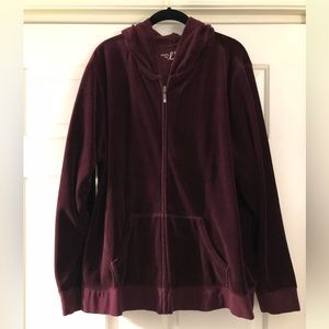 Made For Life, Burgundy Velour Zip-up Hoodie, 2X.